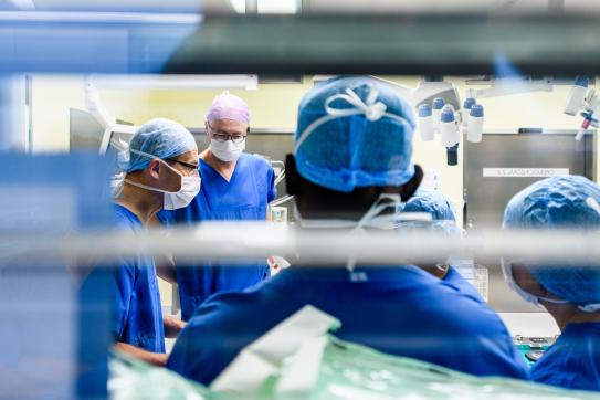 Prof. Dr. med. Ralf Rothmund und Prof. Dr. med. Amadeus Hornemann bei der ersten HoTT©-Operation der Schweiz. Bild: lhg/rob lewis
